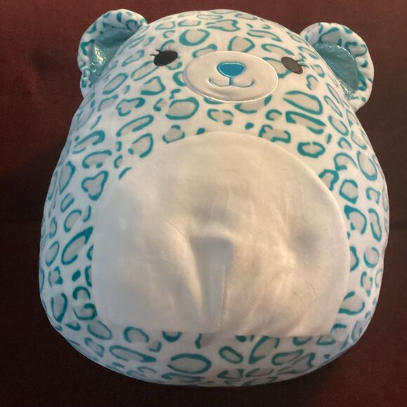 Squishmallows 16” large Toni Teal Blue White Snow Leopard Plush Cheetah Spots - Picture 1 of 7